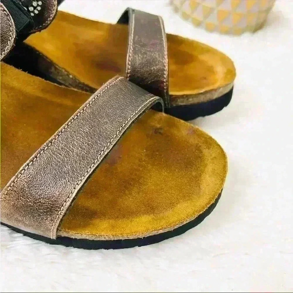 Naot Bronze Double Leather Strap Embellish Suede Cork Comfort Sandal Size 9 - Picture 3 of 14